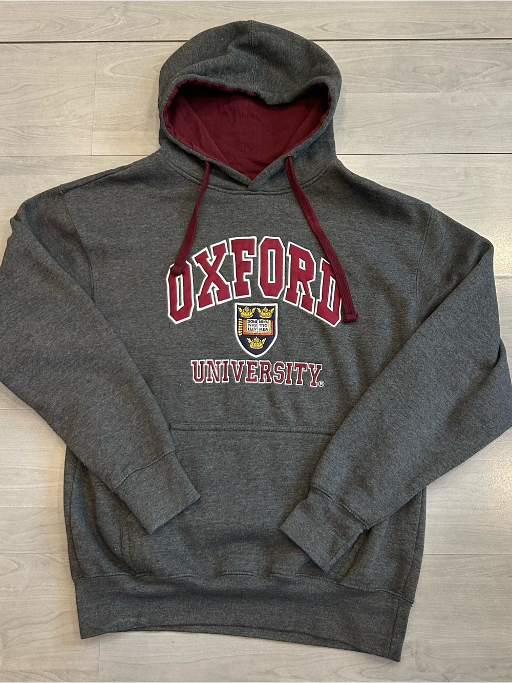 Oxford University Hoodie Mens Large Gray Spell Out Logo Pullover Sweatshirt